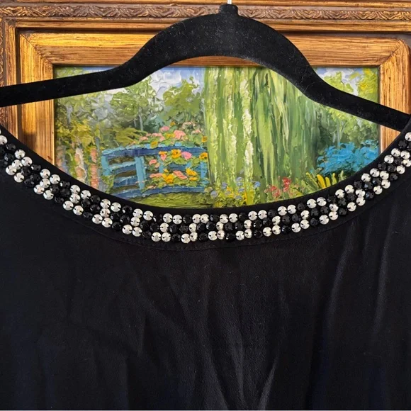 GAP Black Long Sleeve Top with Beaded Neckline - Picture 3 of 6